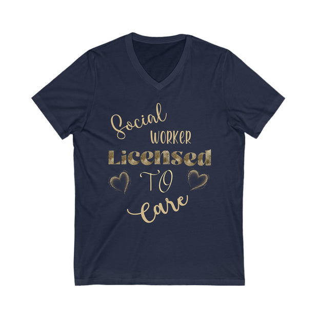 navy social worker tshirt with words licensed to care and hearts