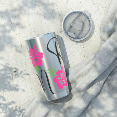 Nurse coffee tumbler with pink hibiscus flowers