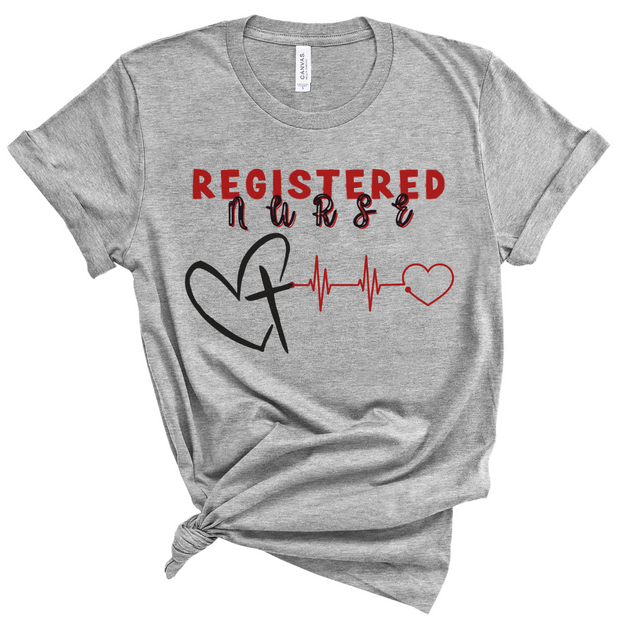 registered nurse shirt, faith shirt, grey, front