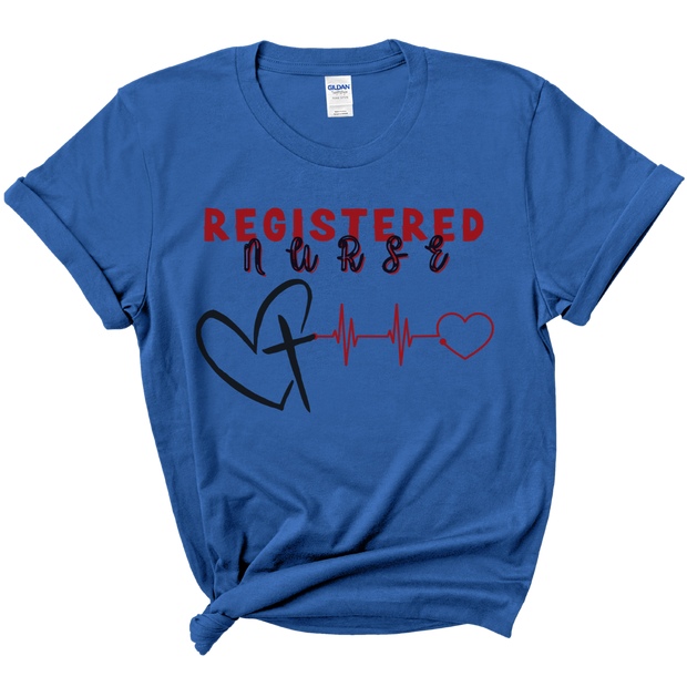 registered nurse shirt, faith shirt, royal blue, front