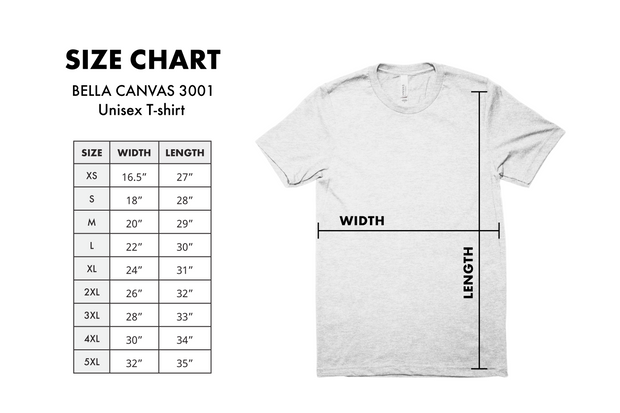 RT shirt size chart