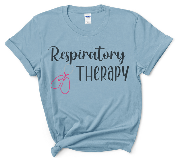 respiratory therapy tshirt with pink lung stethescope