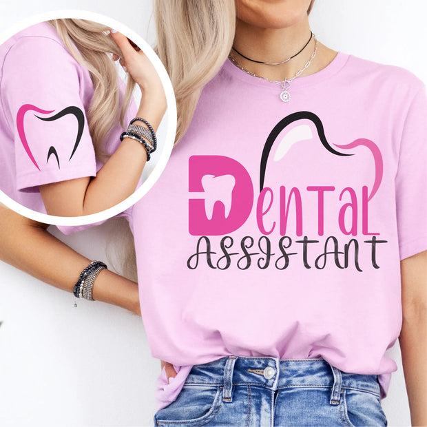 Dental Assistant Tee with Pink and Black Design - VanessaRae