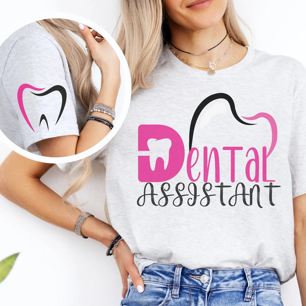 Dental Assistant Tee with Pink and Black Design - VanessaRae