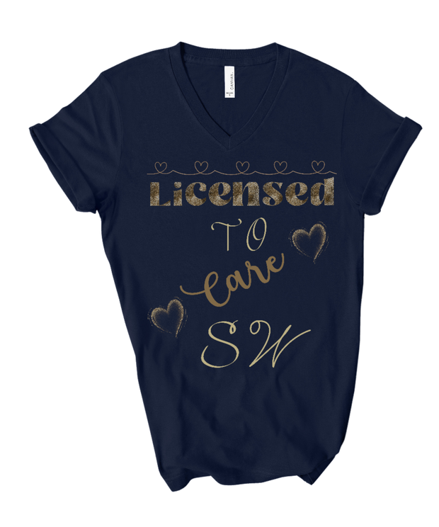 blue social worker tshirt with words licensed to care and hearts