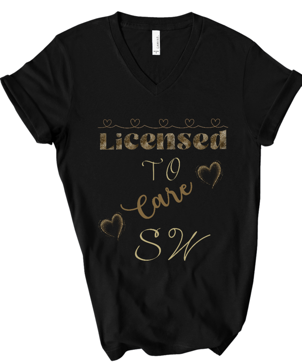 black social worker tshirt with words licensed to care and hearts