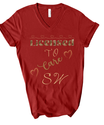 red social worker tshirt with words licensed to care and hearts
