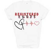 white registered nurse tshirt with cross , front